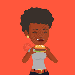 黑色汉堡爱吃汉堡的非洲人插画