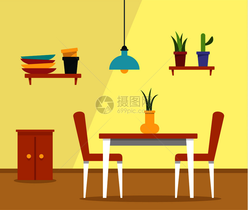 厨房桌概念背景厨房桌矢量概念背景用于网络设计的统一插图厨房桌概念背景平板风格图片