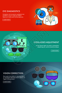 眼科技术标语组模板用于任何网络设计的标语矢量模板的漫画插图背景图片
