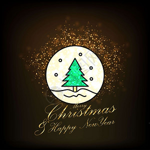 圣诞快乐和卡通圣诞树闪光矢量元素图片