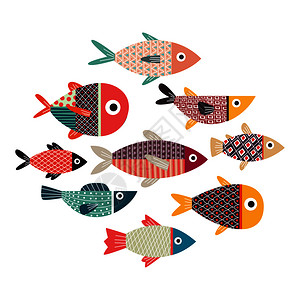 鱼类卡通艺术矢量图背景图片