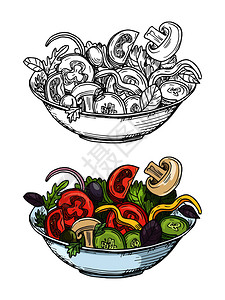 金枪鱼蔬菜沙拉大碗绿色沙拉插画