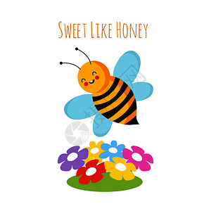 卡通可爱蜂蜜和花朵矢量元素背景图片