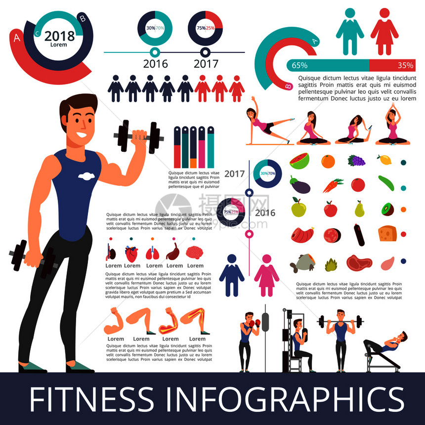 体育和健康生活矢量业务与体育人物图表和健身人物矢量图表和健康生活饮食和健康说明图表和图片