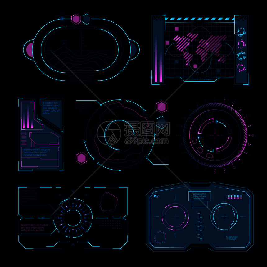 技术界面未来高符号网络空间可视化矢量图解ui图片