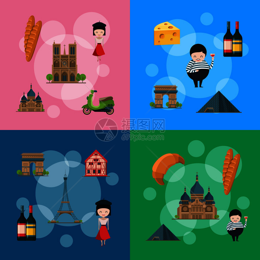 法国旅游饮食插画图片