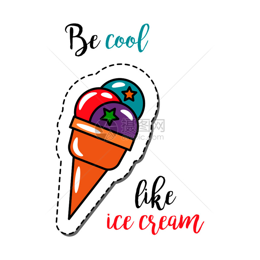 冰淇淋虚线贴纸矢量插图图片