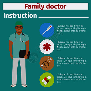 家庭医生疗设备教学手册带有家庭医生的图标病媒说明家庭医生疗设备教学插画