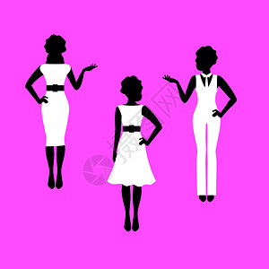 各种紫荆花剪影时装女模的剪影设置在各种姿势矢量图解时尚女模剪影套装插画
