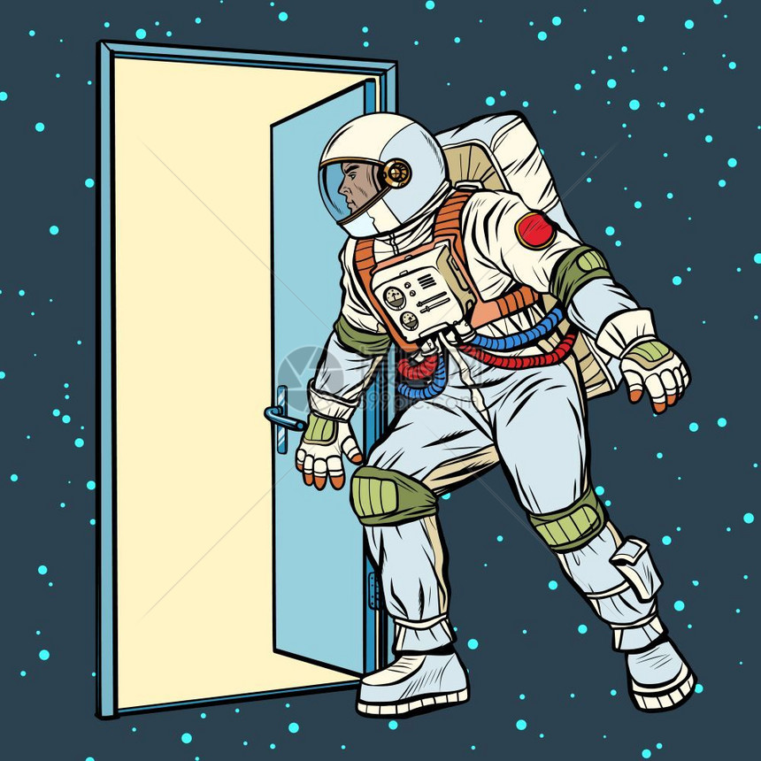 宇宙航员打开太空之门图片