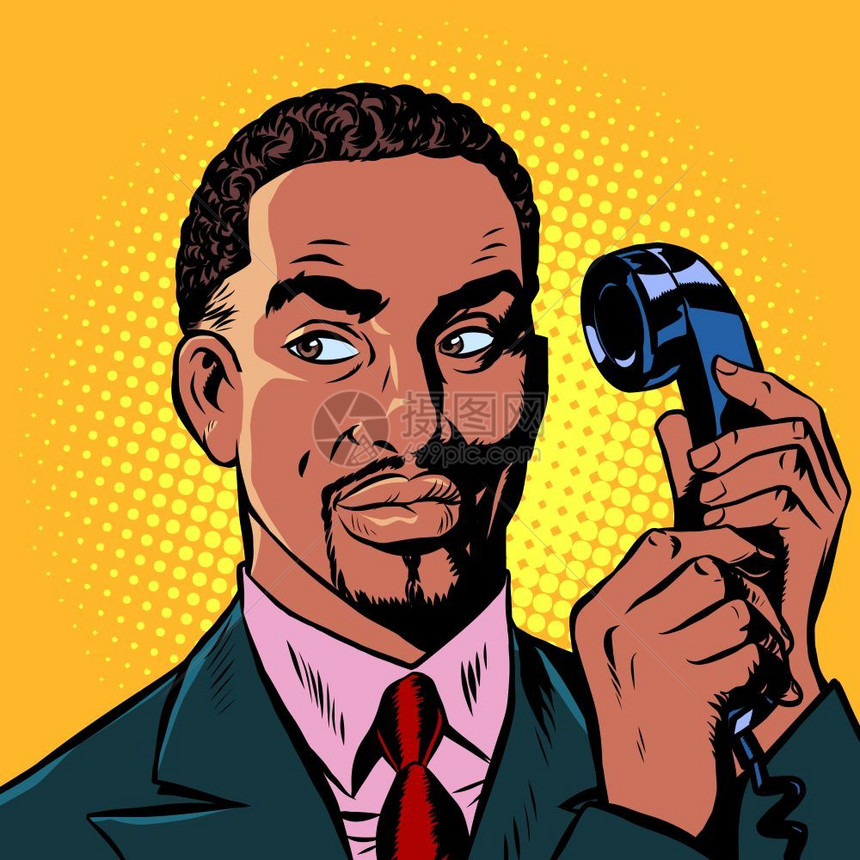 流行艺术回向矢量图画严重的非洲男子在回向电话上说图片