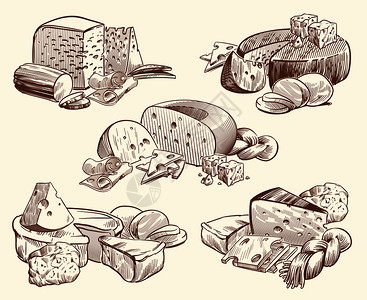 普罗奇达岛手绘复古奶酪芝士插画