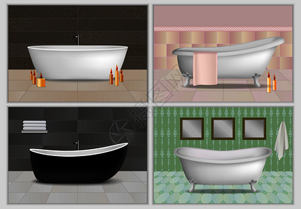 浴足店浴缸淋浴室内模型插画