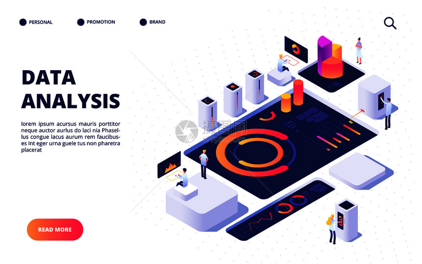 商业小组建立数字信息图配有仪表板图和着陆页矢量设计图片