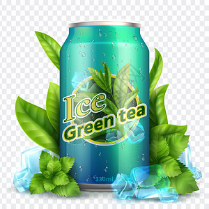 冰绿色茶饮新鲜度促销模型插画