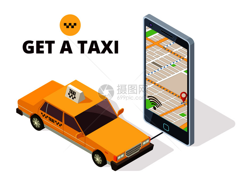 智能手机和出租车导航系统平面图图片