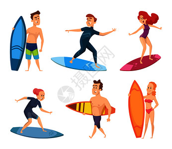 冲浪男人夏季海边冲浪者矢量设计插画