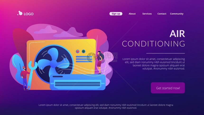 空调智能冷却系统空调装置概念网站充满活力的紫罗兰着陆网页模板空调概念着陆网页图片
