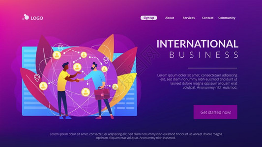 国际商业全球协作国际团队精神概念网站主页登陆模板国际商业概念登陆网页图片