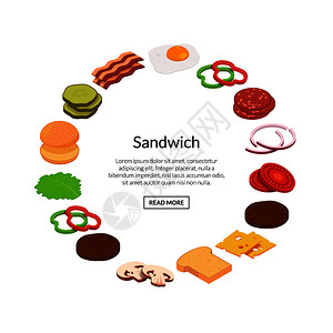 培根芝士以圆形表示的矢量等汉堡配料可用作文字说明插画
