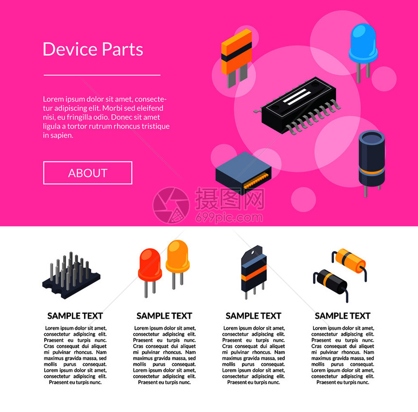 矢量等微晶片和电子部件图标着陆页模板示意图图片