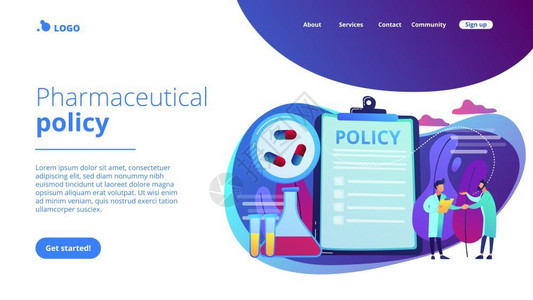 药物设计有关剪贴板和研究人员的药品政策小人药品政策游说生产管制概念活跃的紫外线着陆网页模板站药品政策概念着陆网页设计图片