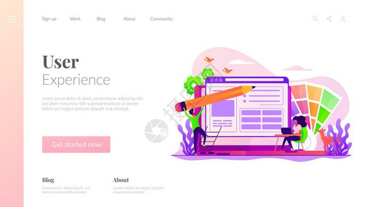 设计师团队与笔记本电脑合作创建应用程序网络设计用户界面经验概念网站主页头登陆网模板设计着陆模板矢量高清图片素材