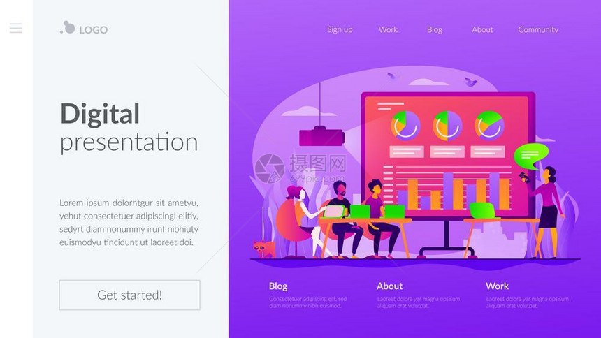 数字演示办公室在线会议视觉数据代表概念网站主页头登陆网模板数字演示登陆页面模板图片