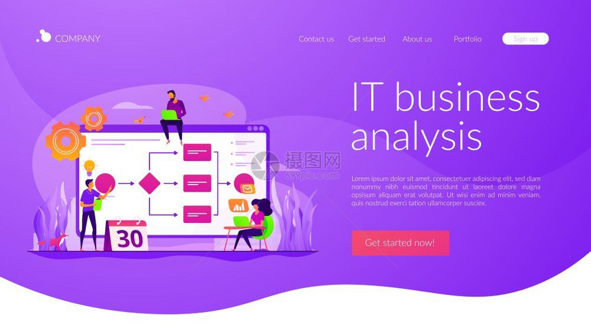 业务流程管理可视化业务分析概念网站主页头登陆网模板业务流程管理着陆页面模板图片