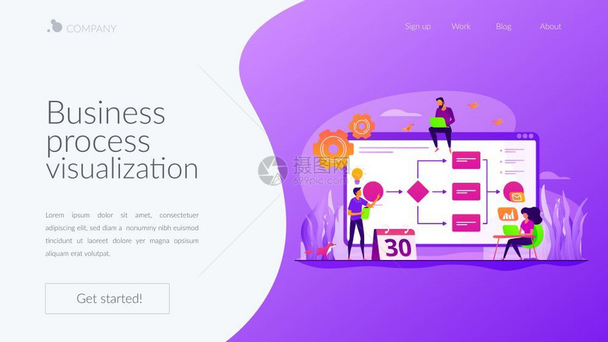 业务流程管理可视化业务分析概念网站主页头登陆网模板业务流程管理着陆页面模板图片