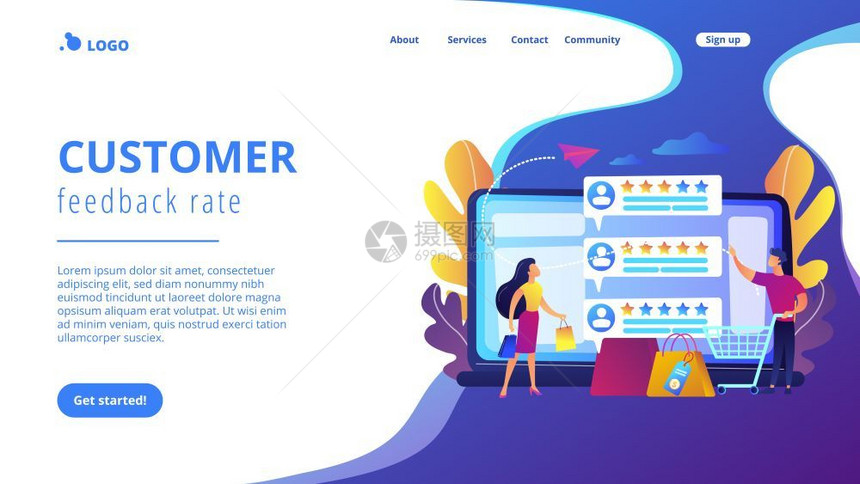 销售商名声系统最高评级产品客户反馈率概念充满活力的紫外线着陆网页模板站销售商名声系统概念登陆页面图片