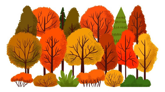秋叶树林卡通矢量图图片