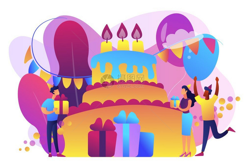 生日派对用品邀请计划概念鲜活的紫罗兰矢量孤立插图生日派对概念矢量插图图片