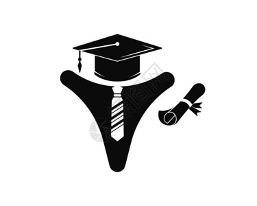黑色领带具有人化矢量说明设计模板的毕业文凭插画