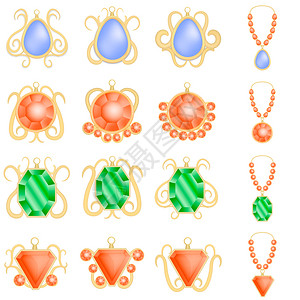 翡翠耳环实际展示了16个珠宝女豪华钻石模型用于网络珠宝女豪华钻石模型现实风格插画