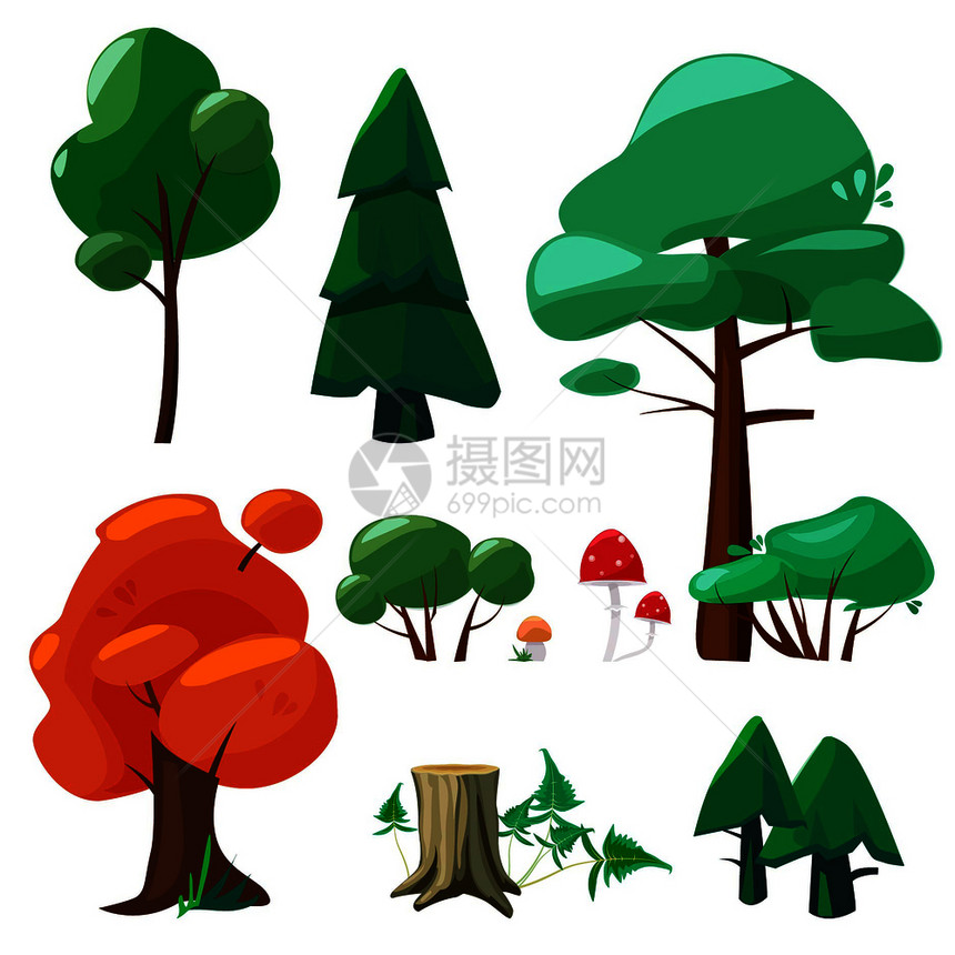 卡通森林树木元素插图图片