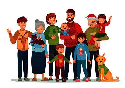 卡通圣诞节一家人矢量插画图片