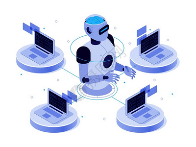 机器人与人虚拟机器人与计算助理的聊天和器学习数字人聊天软件未来的等离子体孤立矢量概念插画
