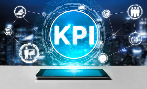 KPI商业概念主要显示职务目标评价的符号和营销KPI管理的数字分析背景图片