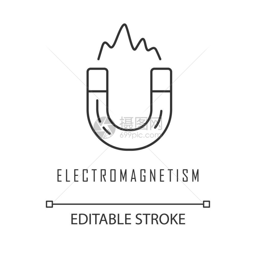 电磁力场物理现象马蹄铁磁薄线图解等距符号矢量孤立的大纲绘制图片