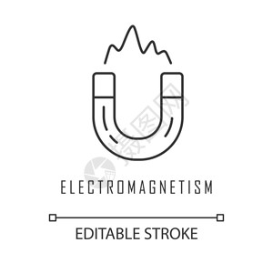 吸铁磁电磁力场物理现象马蹄铁磁薄线图解等距符号矢量孤立的大纲绘制插画