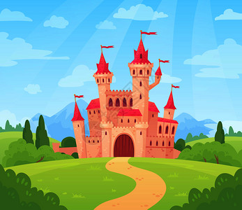古老的中世纪城堡卡通图背景图片