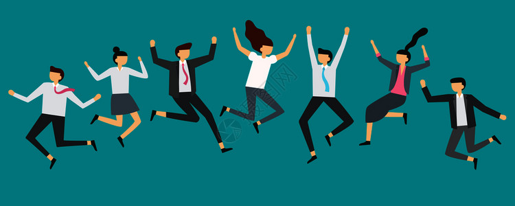 高端人士聚会兴奋的办公室团队员工在派对上跳跃微笑着的专业人士跳跃商务人物团队庆祝企业矢量插图快乐的跳跃企业员工兴奋的办公室团队员工在派对上跳插画