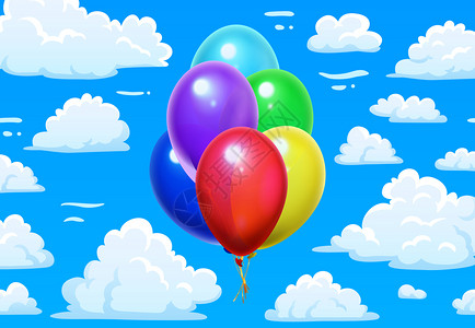 天空云中的七彩气球背景图片