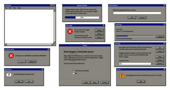 旧用户界面浏览器窗口有系统信息的错误弹出对话框旧的计算机操作系统矢量信息播放器提醒取消记录设置旧的用户界面浏览器窗口旧的计算机操背景图片