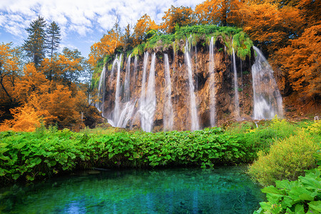 克罗地亚湖泊瀑布图片