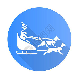 哈士奇雪橇深冬极端运动冒险活骑雪橇寒冷的户外闲暇时间插画