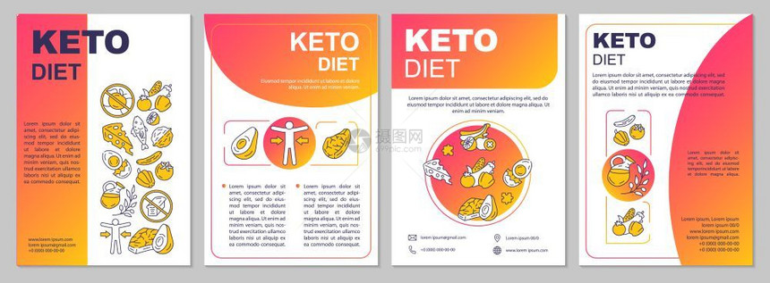 Keto饮食梯度小册子模板饮食制品传单小册子封面设计附有线插图杂志年度报告广海的矢量页面布局图片