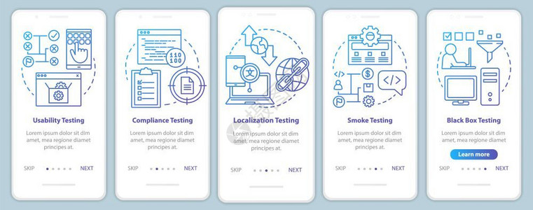 手机功能素材在手机应用程序页面屏幕矢量模板上进行非功能软件测试可用分析带有线插图的步行式网站骤uxig智能手机界面概念插画