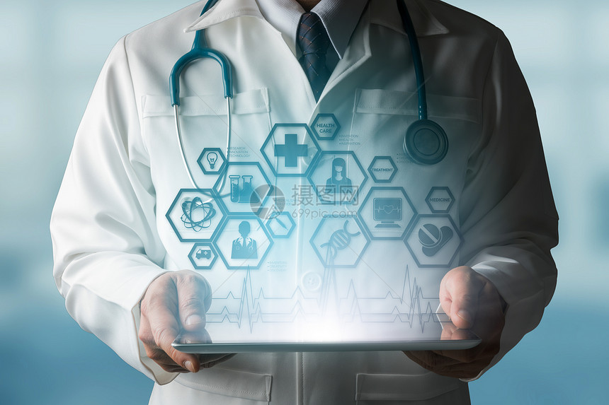 医学概念医院实验室生现代界面有医学研究图标显示医学创新疗发现和博士分析的象征图片